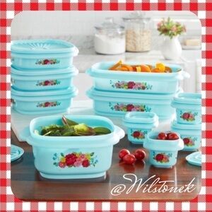 The Pioneer Woman 20 piece assorted Sweet Rose storage set.